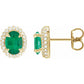 14K Yellow Gold Emerald And Diamond Stud Earrings 