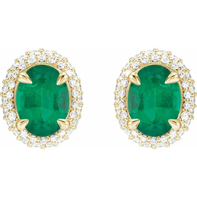 14K Yellow Gold Emerald And Diamond Stud Earrings in Yellow Gold