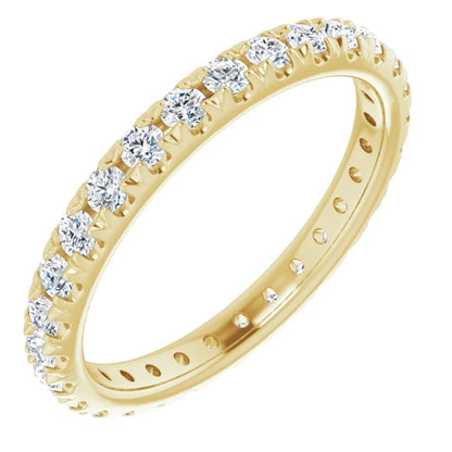 3/4 CTW French Set Diamond Eternity Band yellow gold showing stones 