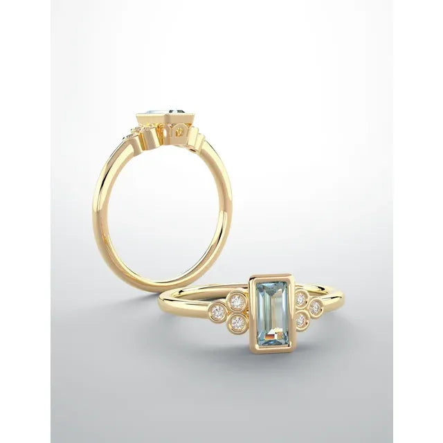 two Natural London Blue Topaz Engagement Rings 14K Yellow Gold