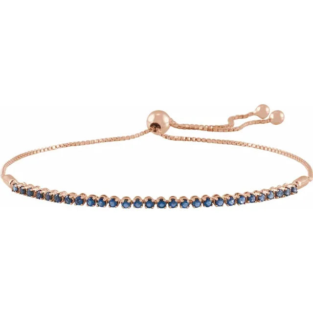 14K Rose Gold bolo bracelet Natural Sapphire 