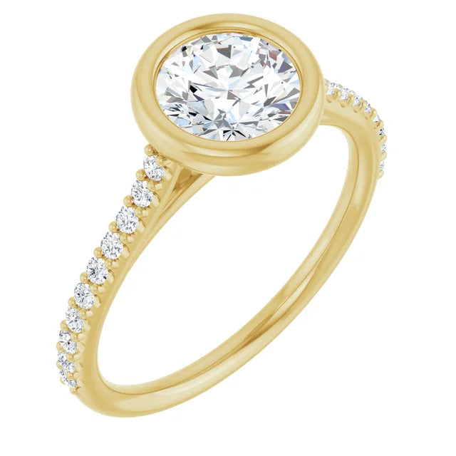 1 1/4 CTW Modern accented Bezel Set Diamond Engagement Ring Set in yellow gold