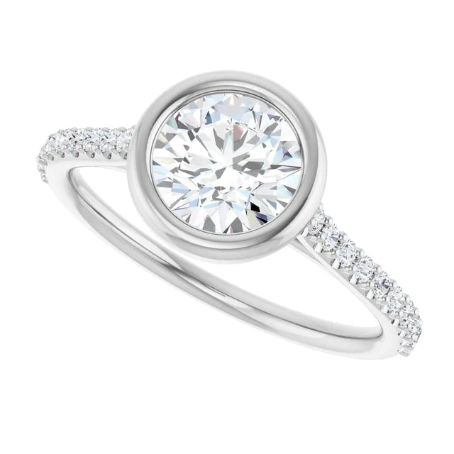 2 CT Modern Bezel Set Diamond Engagement Ring with accented Shank Set in White Gold