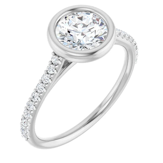 2 CT Modern Bezel Set Diamond Engagement Ring with accented Shank set in Platinum 