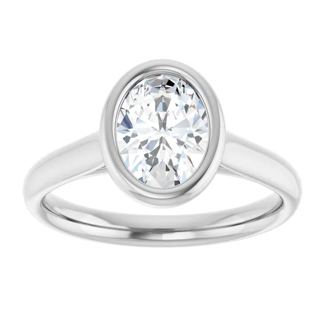 1 CT Bezel Set Oval Shape Diamond Solitaire Engagement Ring for Women Set in White gold or Platinum 