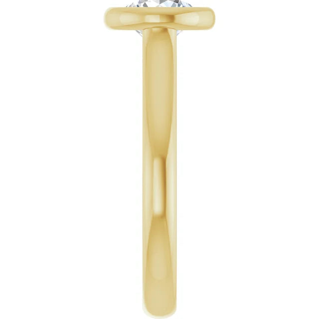 Bezel Set Round Diamond Engagement Ring set in yellow gold showing shank 