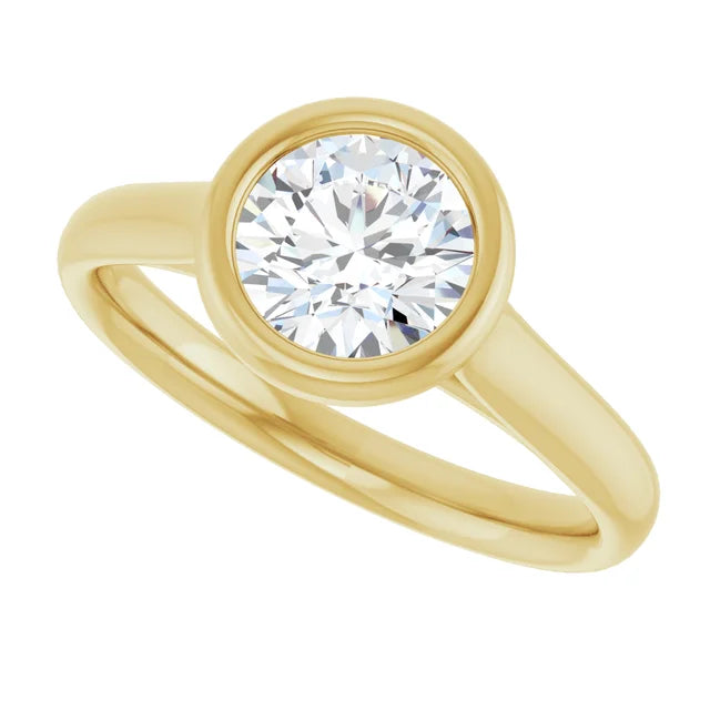 sideway picture for Bezel Set Round Diamond Engagement Ring set in Yellow gold