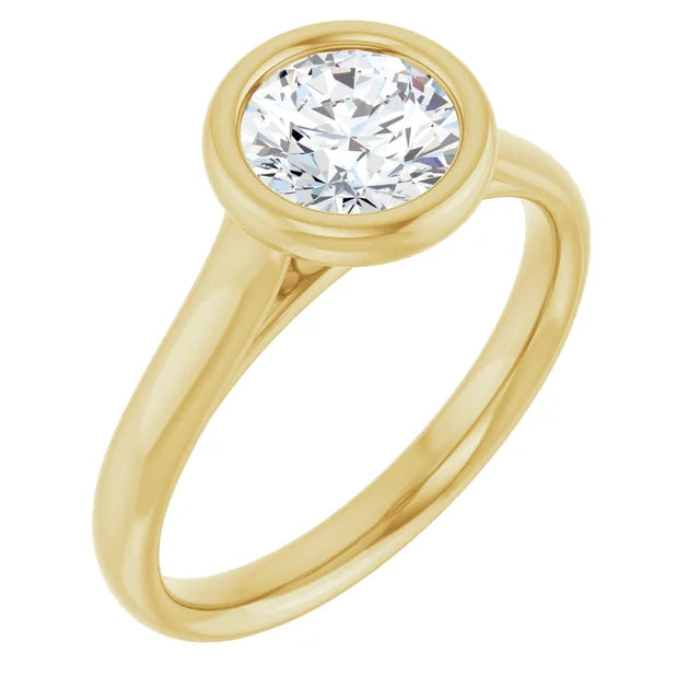 Bezel Set Round Diamond Engagement Ring set in 14k
 Yellow gold