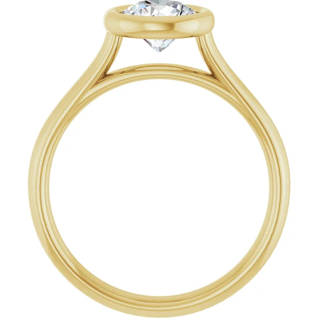Bezel Set Round Diamond Engagement Ring set in yellow gold showing under gallery 
