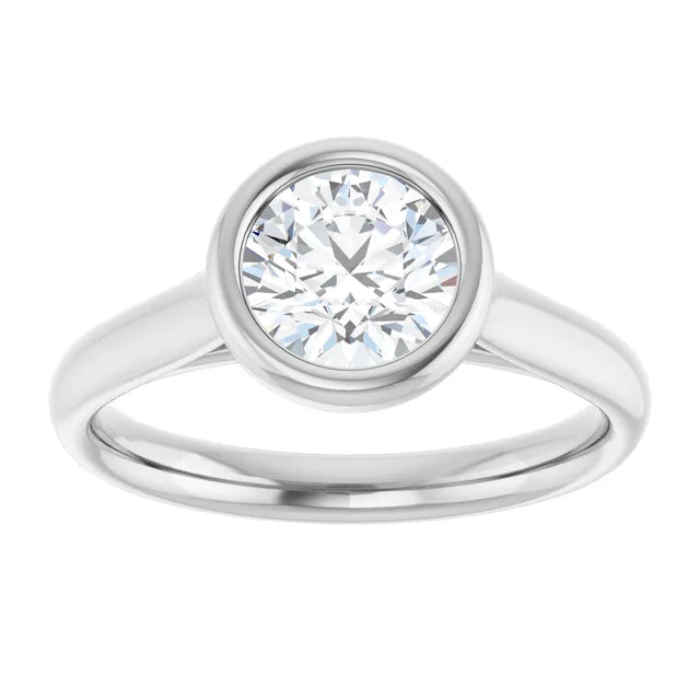 Bezel Set Round Diamond Engagement Ring set in white gold