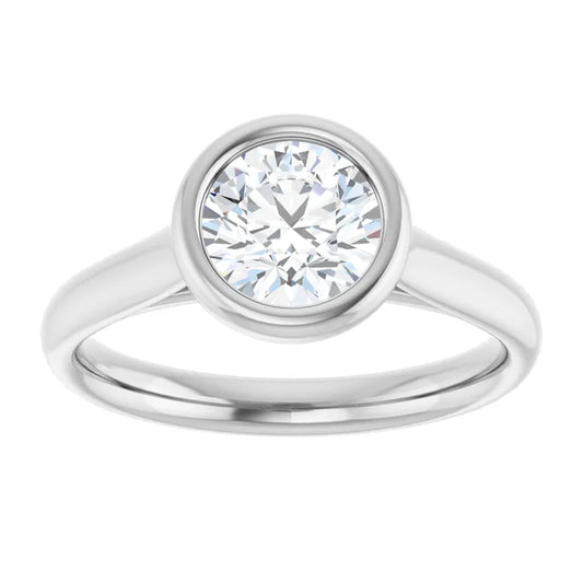 Bezel Set Round Diamond Engagement Ring set in white gold