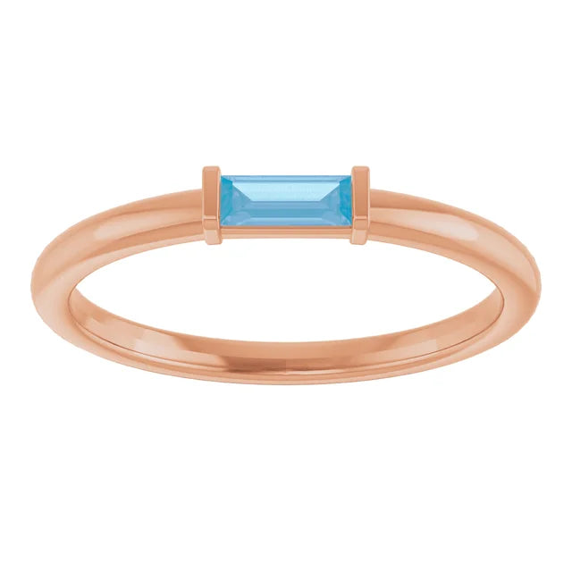 baguette engagement ring for women Blue Topaz Rose Gold