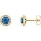 1/8 Carat Natural Diamond Accented 14K Yellow Gold Stud Earrings, Personalized with Natural blue sapphire birthstone