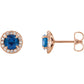 1/8 Carat Natural Diamond Accented 14K Rose Gold Stud Earrings, Personalized with Natural blue sapphire birthstone