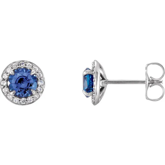 1/8 Carat Natural Diamond Stud Earrings, Personalized with sapphire birthstone 