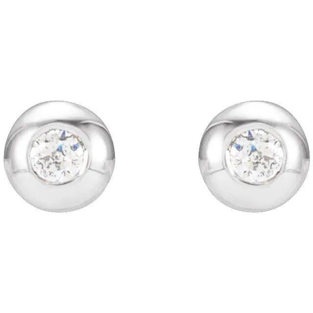 14K Domed diamond stud earrings for women details 