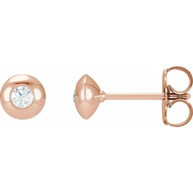 2 MM Stone 14K Rose gold Domed diamond stud earrings for women