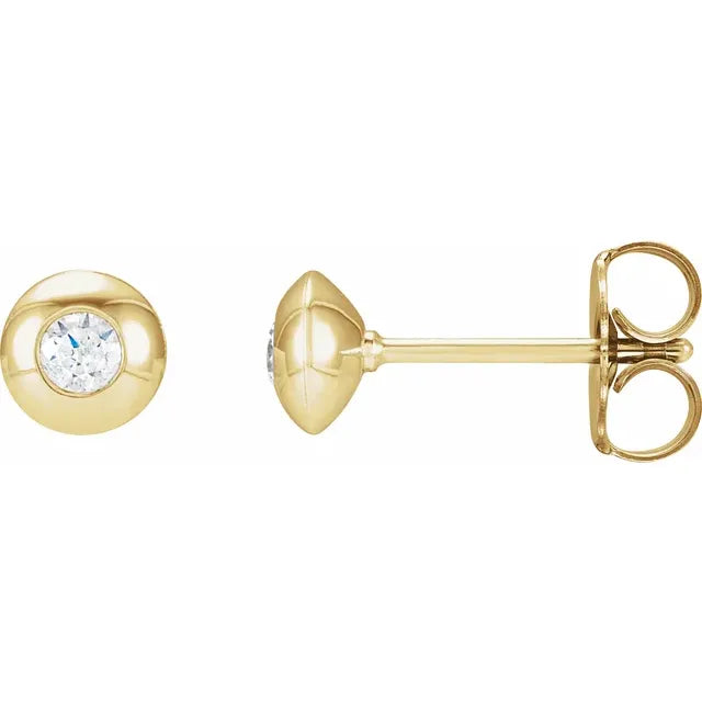 2 MM Stone 14K Yellow gold Domed diamond stud earrings for women