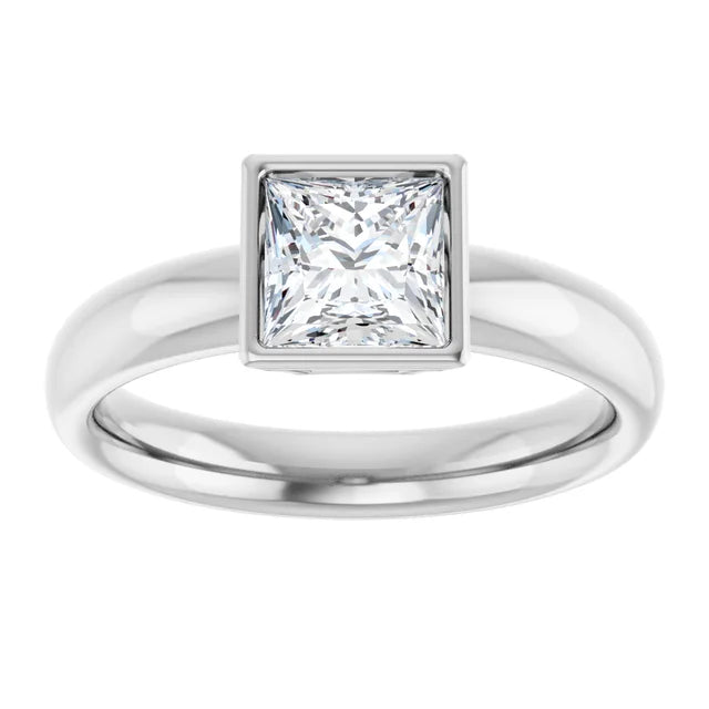 Princess Cut Natural Diamond Engagement Ring 14K White Gold