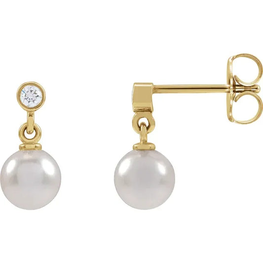 pearl earrings with diamond 14k yellow gold