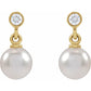 pearl earrings with diamond 14k yellow gold straight picture 