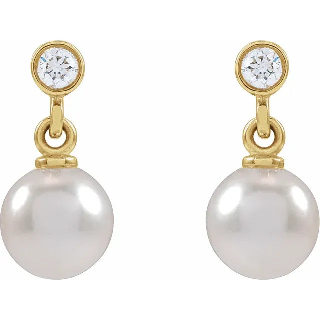 pearl earrings with diamond 14k yellow gold straight picture 