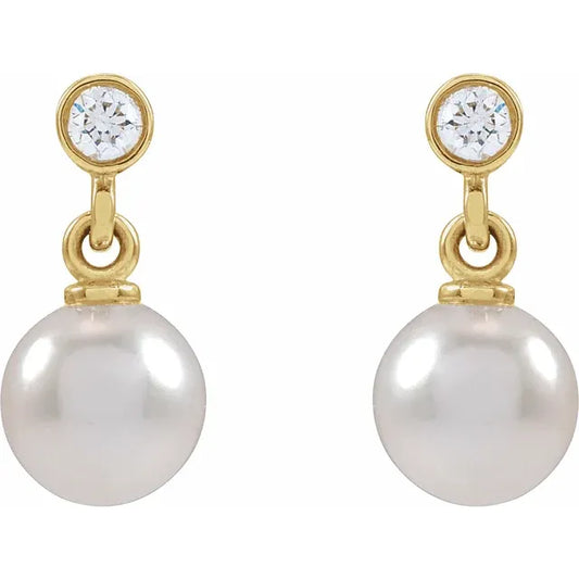 pearl earrings with diamond 14k yellow gold straight picture 