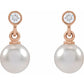 pearl earrings with diamond 14k rose gold straight picture 