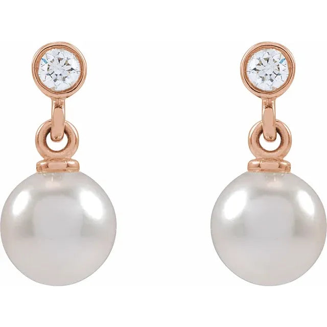 pearl earrings with diamond 14k rose gold straight picture 