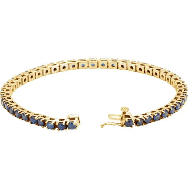 Blue Sapphire tennis Bracelet 14k yellow gold open