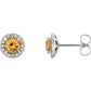 1/8 Carat Natural Diamond 14K White Gold Stud Earrings, with natural citrine center birthstone