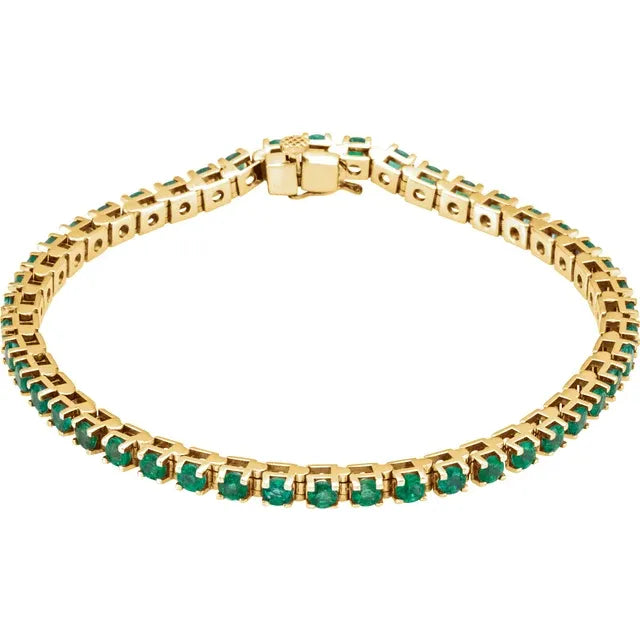  Natural Emerald Tennis Bracelet 14K Yellow gold