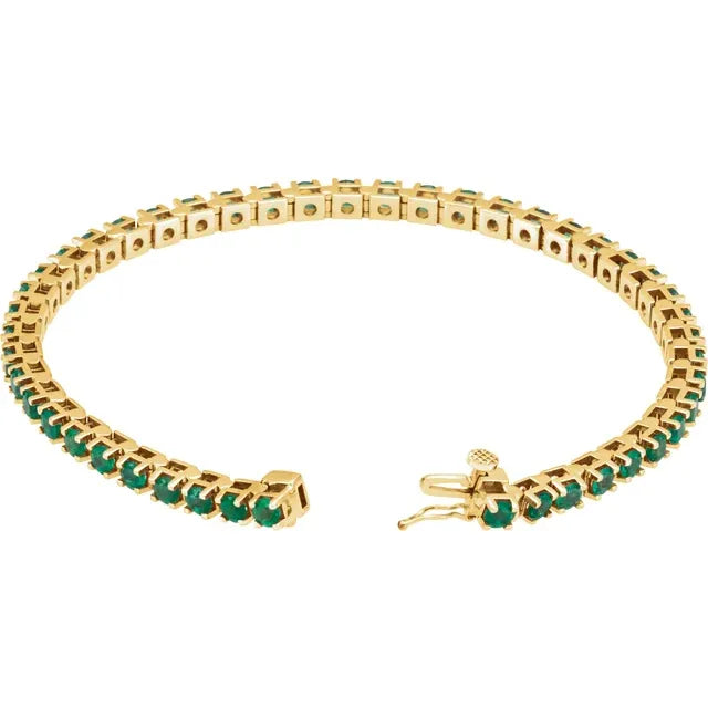  Natural Emerald Tennis Bracelet 14k Yellow gold open