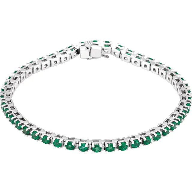  Natural Emerald Tennis Bracelet 14K White Gold