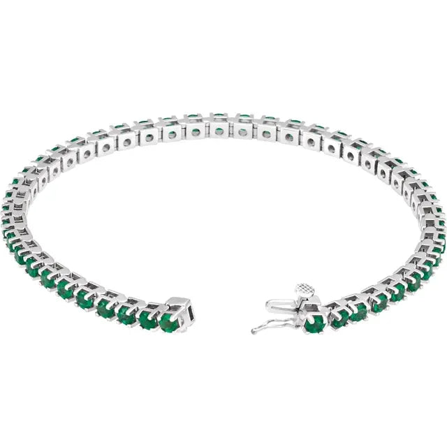  Natural Emerald Tennis Bracelet 14k White gold Open