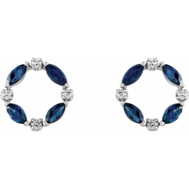 Natural Blue Sapphire & Natural Diamond Earrings Full Picutres