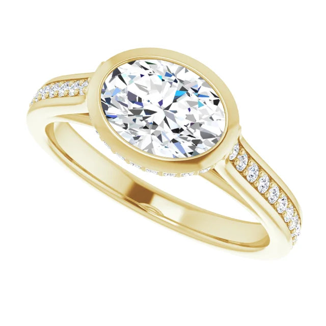 Sideway Picture for 1 1/4 CTW East west Hidden Halo Oval Diamond Engagement Ring Set in Yellow Gold