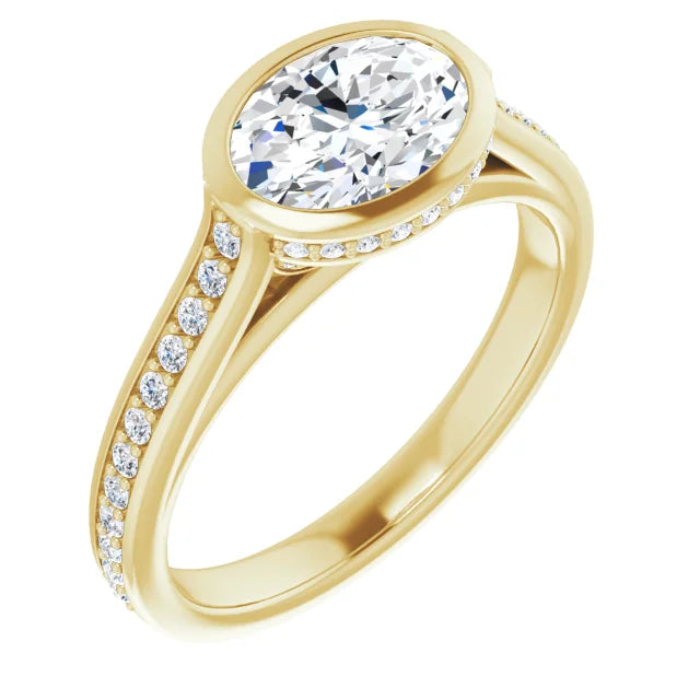 1 1/4 CTW East west Hidden Halo Oval Diamond Engagement Ring in Yellow Gold