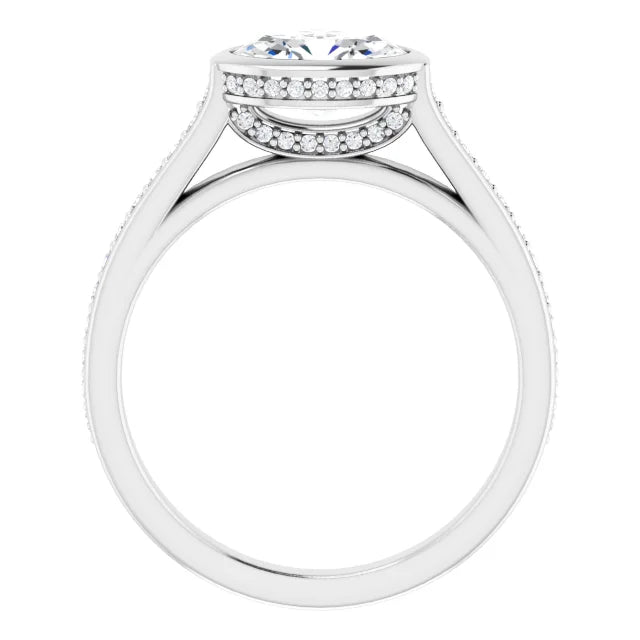 1 1/4 CTW East west Hidden Halo Oval Diamond Engagement Ring Set with accented Shank in white gold showing under gallery 