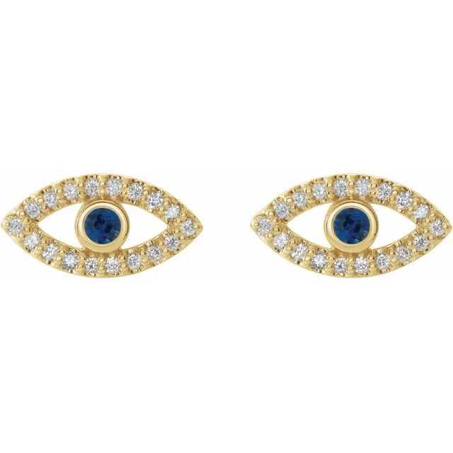 women stud earrings yellow gold blue sapphire eye picutre 