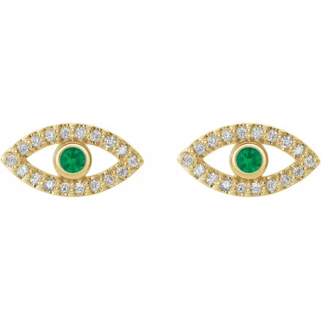 women stud earrings yellow gold emerald eye picture 