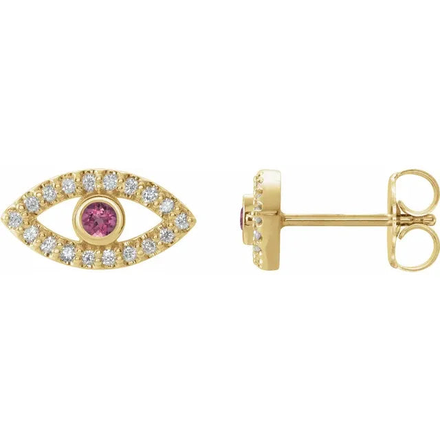 women stud earrings yellow gold pink tourmaline 