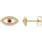 women stud earrings yellow gold pink Ruby