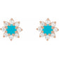 14K Rose Gold Diamond Flower Turquoise Earrings for women Details