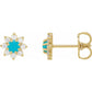 14K Yellow Gold Diamond Flower Turquoise Earrings for women