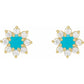 14K Yellow Gold Diamond Flower Turquoise Earrings for women Details