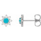 14K White Gold Diamond Flower Turquoise Earrings