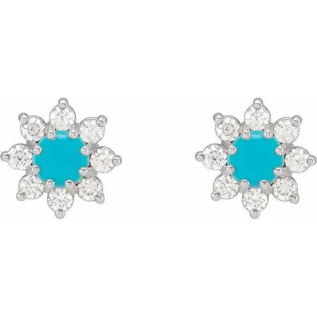 Platinum Diamond Flower Turquoise Earrings for women Details