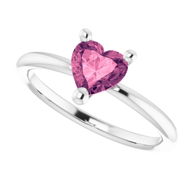 Platinum Heart Shape Pink tourmaline Gemstone ring 6X6 MM