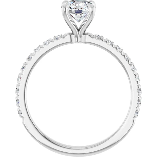 French-Set Diamond Engagement Ring 1 CTW White Gold